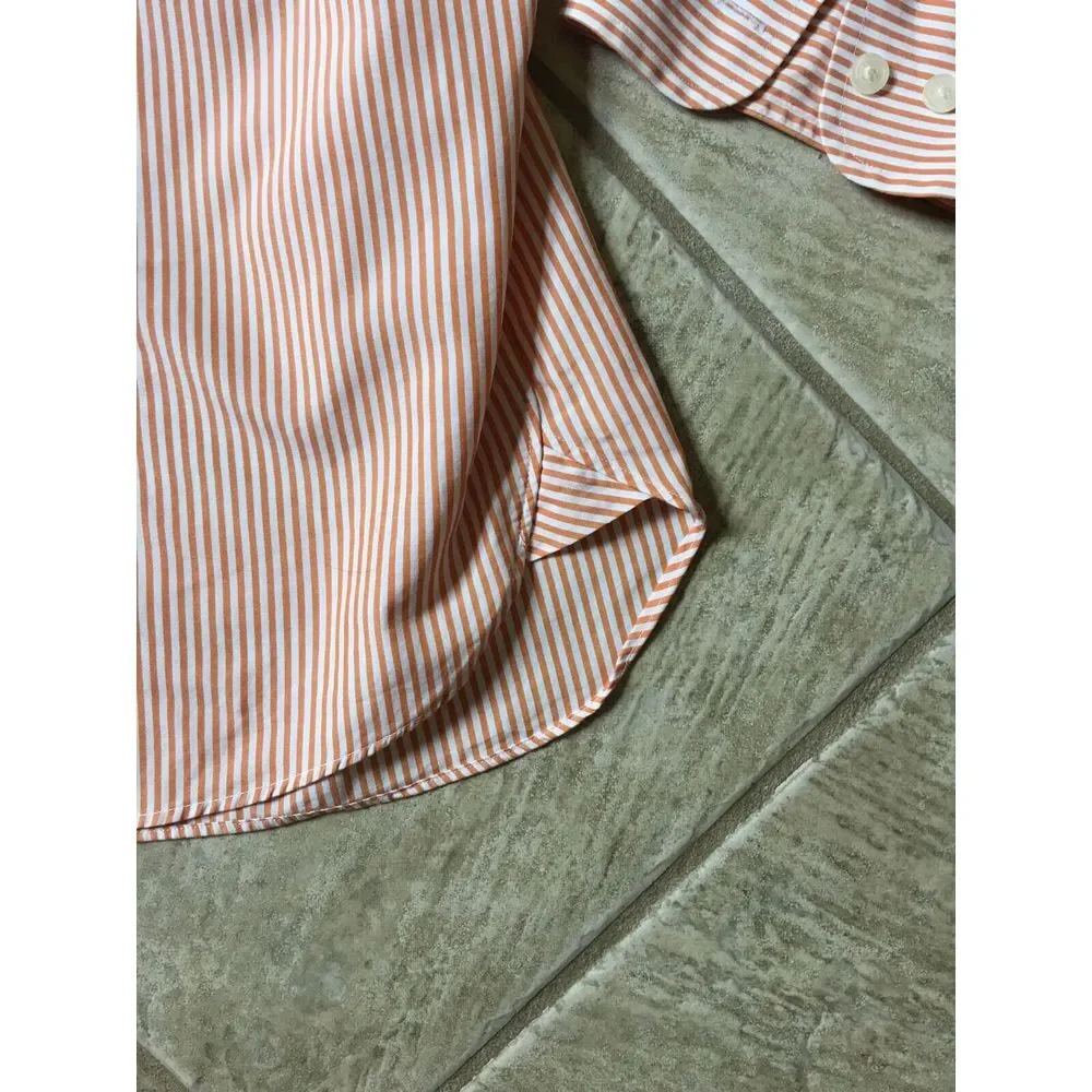 J. Crew Orange Striped Men's Dress Shirt Oxford Size 17-17 1/2 2 Ply‎